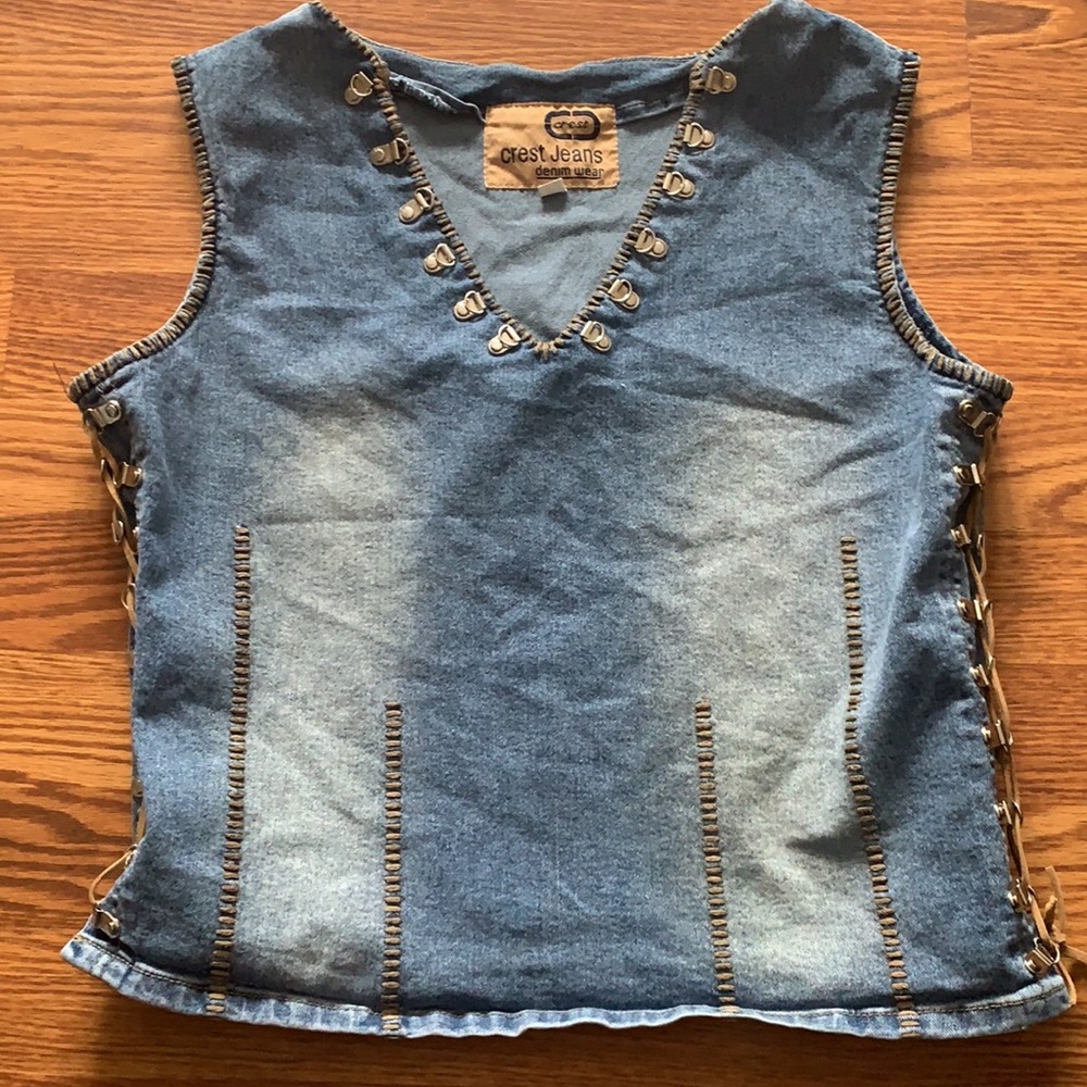 Crest Jeans denim wear boho denim sleeveless top